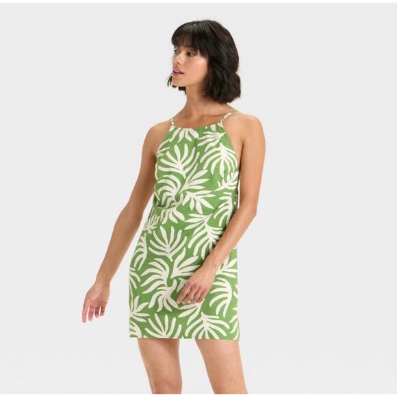 A New Day Green White Leaf Print Sundress XL – Sleeveless Summer Dress - Picture 2 of 9